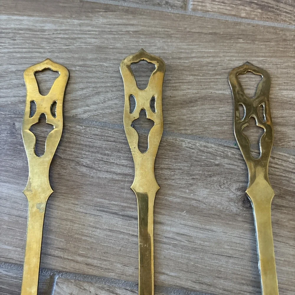 Antique Vintage Set of 3‎ Ornate Brass Serving Utensils